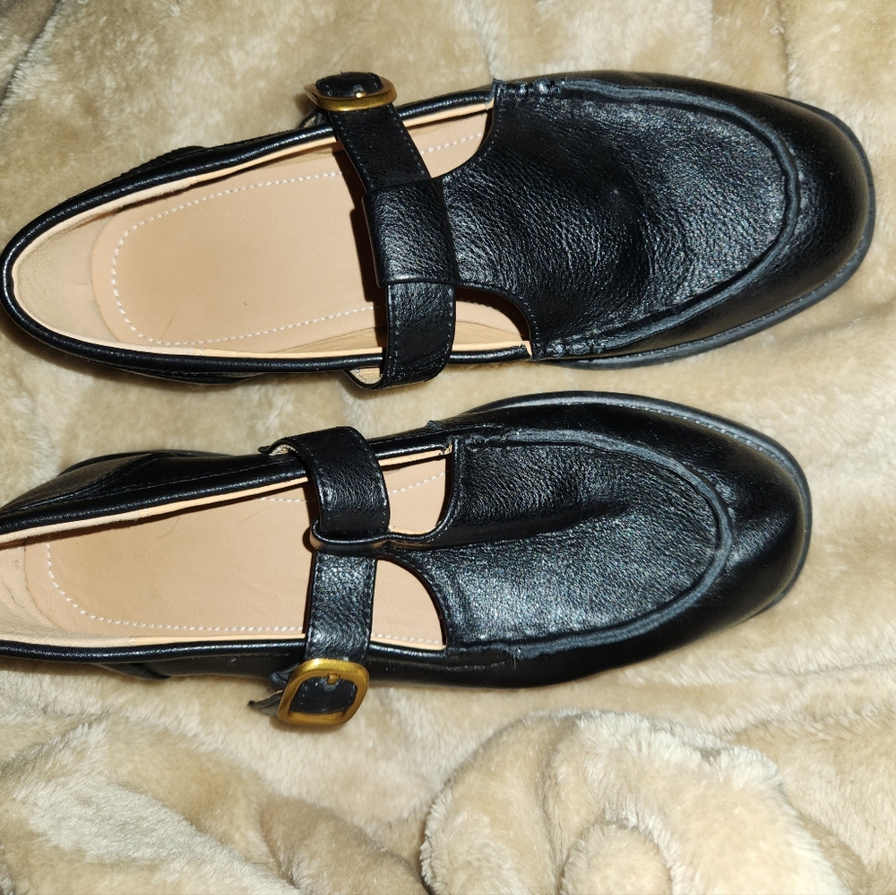 Black Leather Mary Jane Loafers